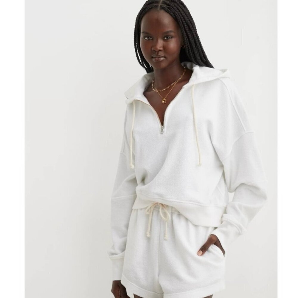 Aerie Restart Quarter Zip Hoodie White Pullover Size XS